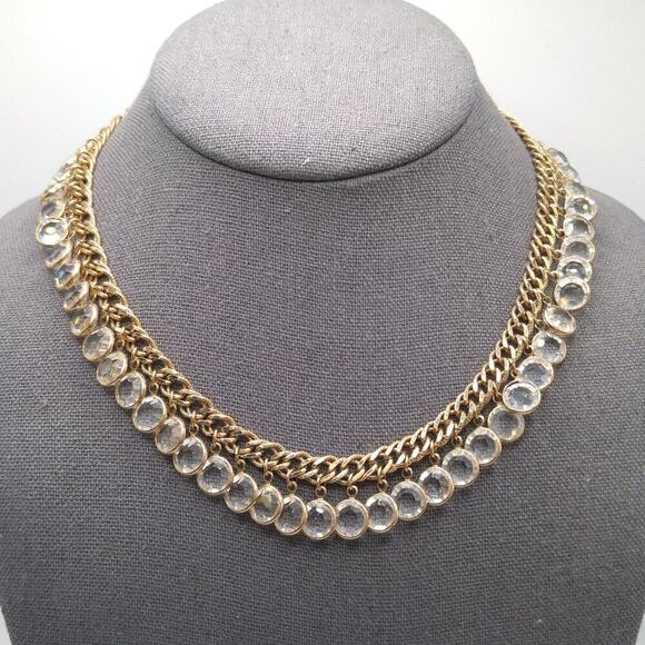 Vintage Clear Flat Back Crystal Dangle Necklace, 16 1/2 Inches, Hook Clasp - Picture 2 of 8